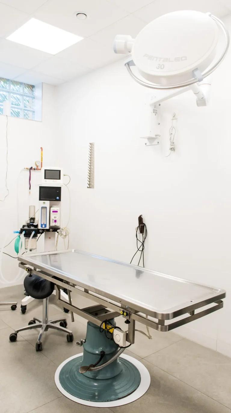 Sala zabiegowa ze stołem i lampą bezcieniową